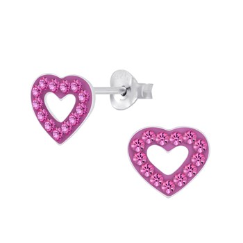 Boucles d'oreilles enfant Coeur en cristal rose en argent 925
