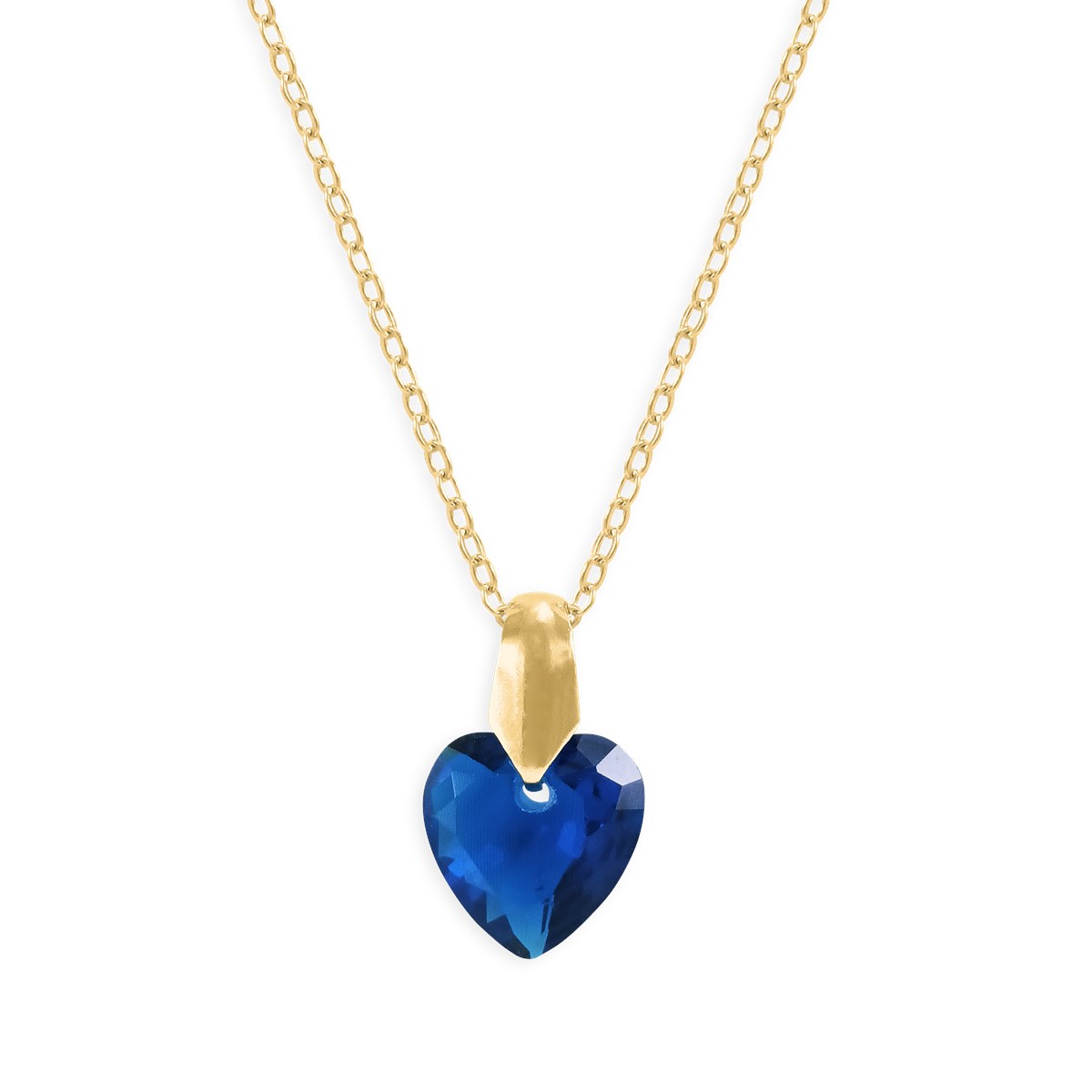 Collier coeur de cristal bleu en acier doré