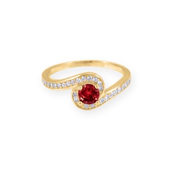 Bague plaquée or avec oxydes de zirconium rouge et blanc