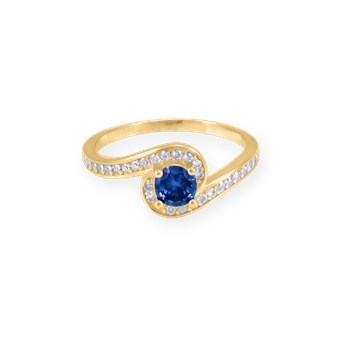 Bague plaquée or avec oxydes de zirconium bleu et blanc