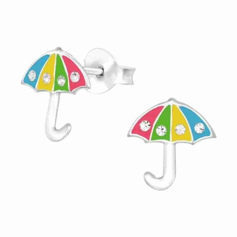 Boucle d'oreille parapluie arc en ciel en argent 925