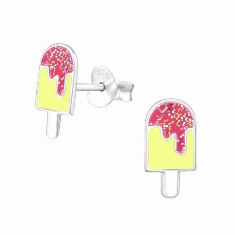 Boucle d'oreille glace aux couleurs de fraise vanille en argent 925