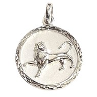 Pendentif médaille astrologique zodiaque Lion en argent + chaine