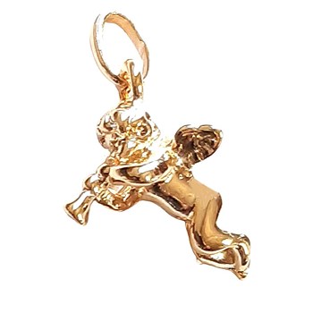 Pendentif Ange Cupidon jouant de la trompette en plaqué or + chaine