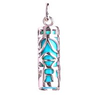 Pendentif Tiki Polynésien bleu turquoise en argent 925°/00 + chaîne 3cm symbole sagesse