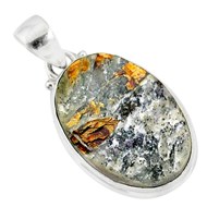 Pendentif en argent serti d'une astrophyllite brute ovale + chaine 2cm gxi345