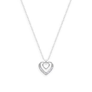 Collier coeur en argent 925 rhodié avec oxydes de zirconium