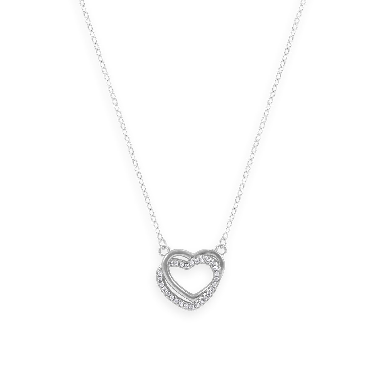 Collier coeur en argent 925 rhodié avec oxydes de zirconium