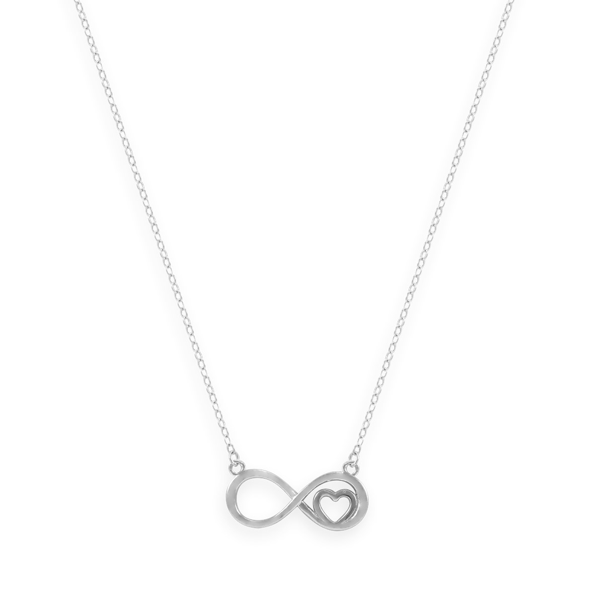 Collier infini et coeur en argent 925 rhodié avec oxydes de zirconium