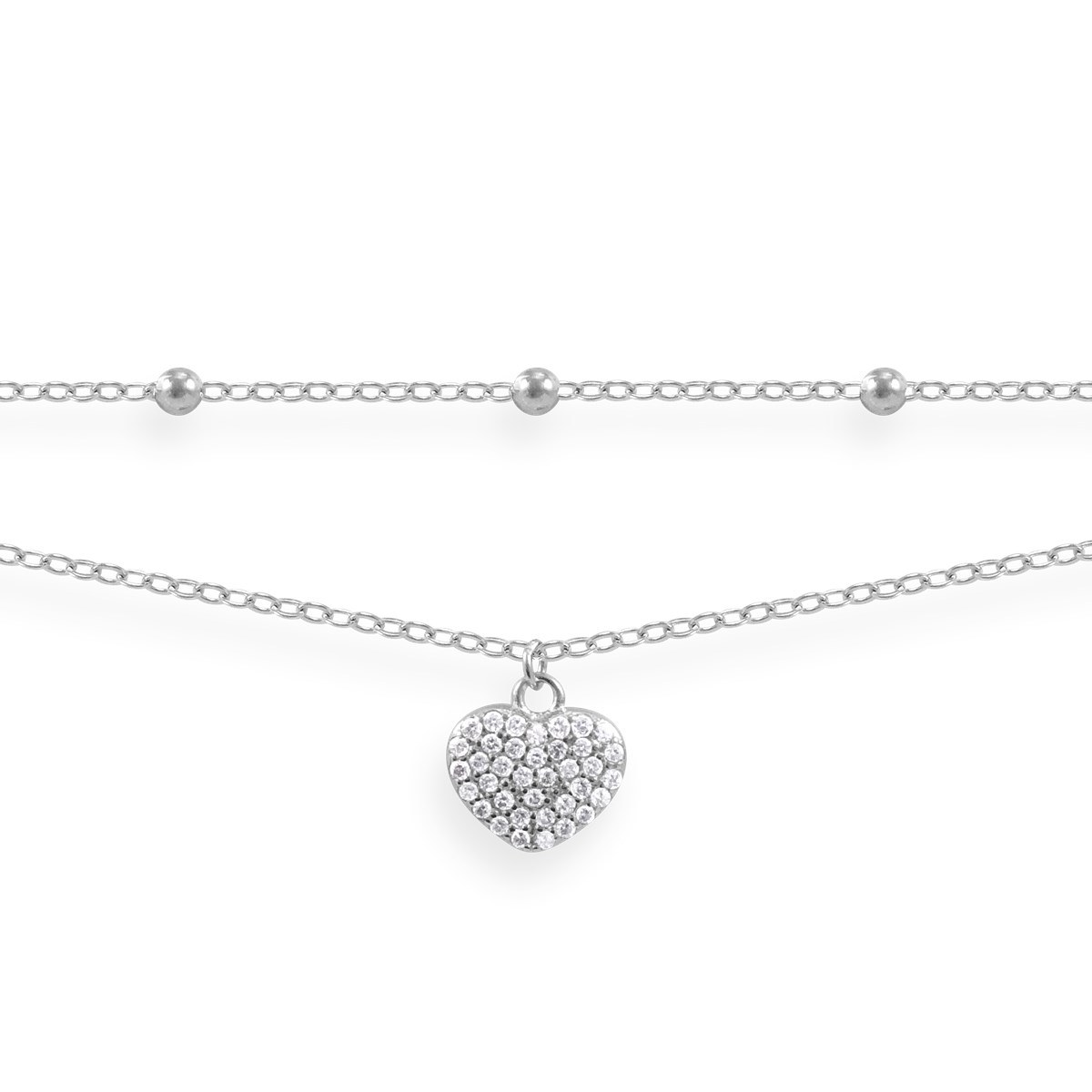 Bracelet coeur en argent 925 rhodié avec oxydes de zirconium