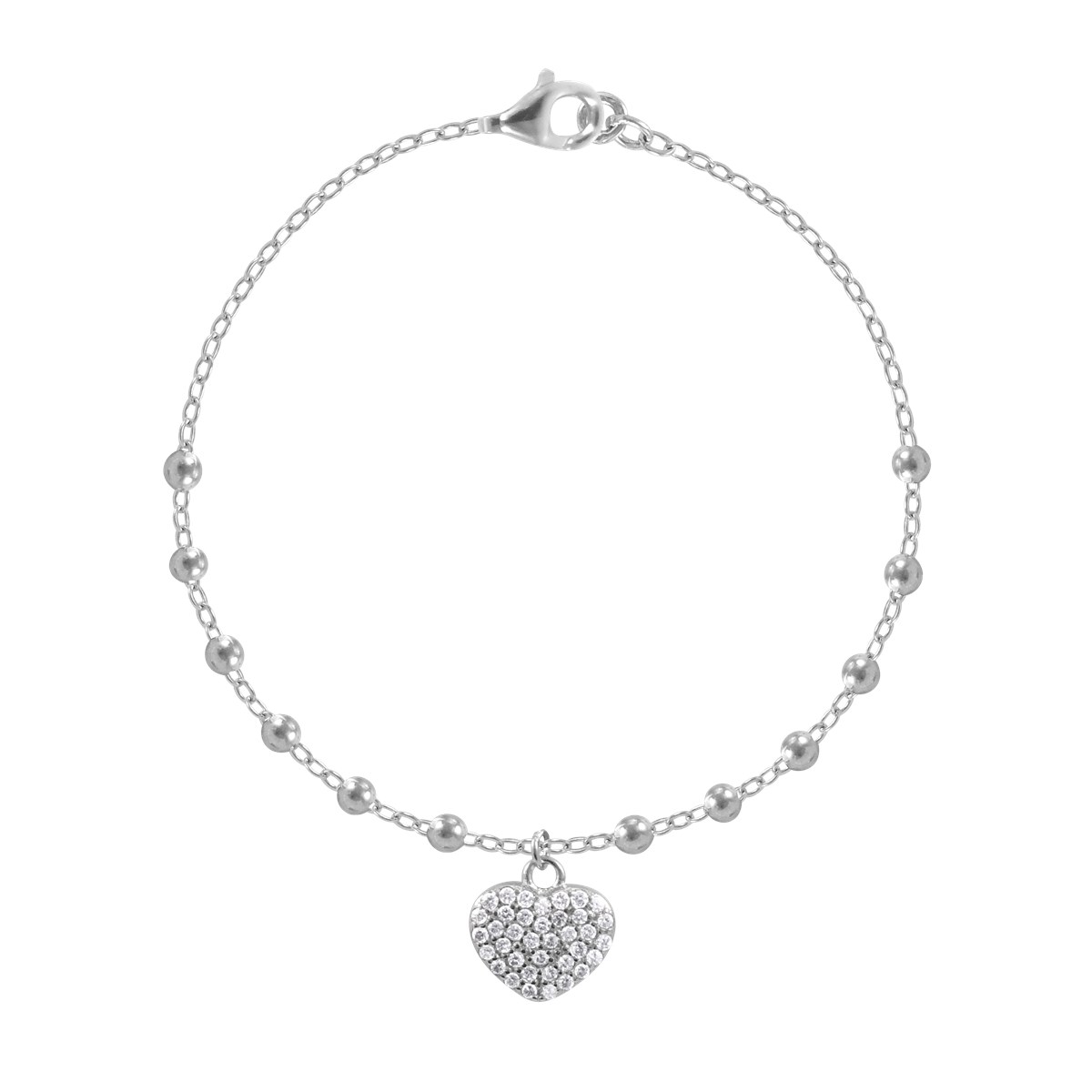 Bracelet coeur en argent 925 rhodié avec oxydes de zirconium