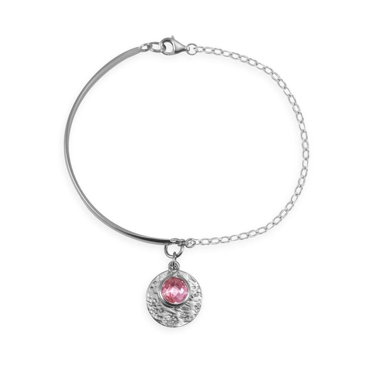 Bracelet en argent 925 rhodié avec oxydes de zirconium rose