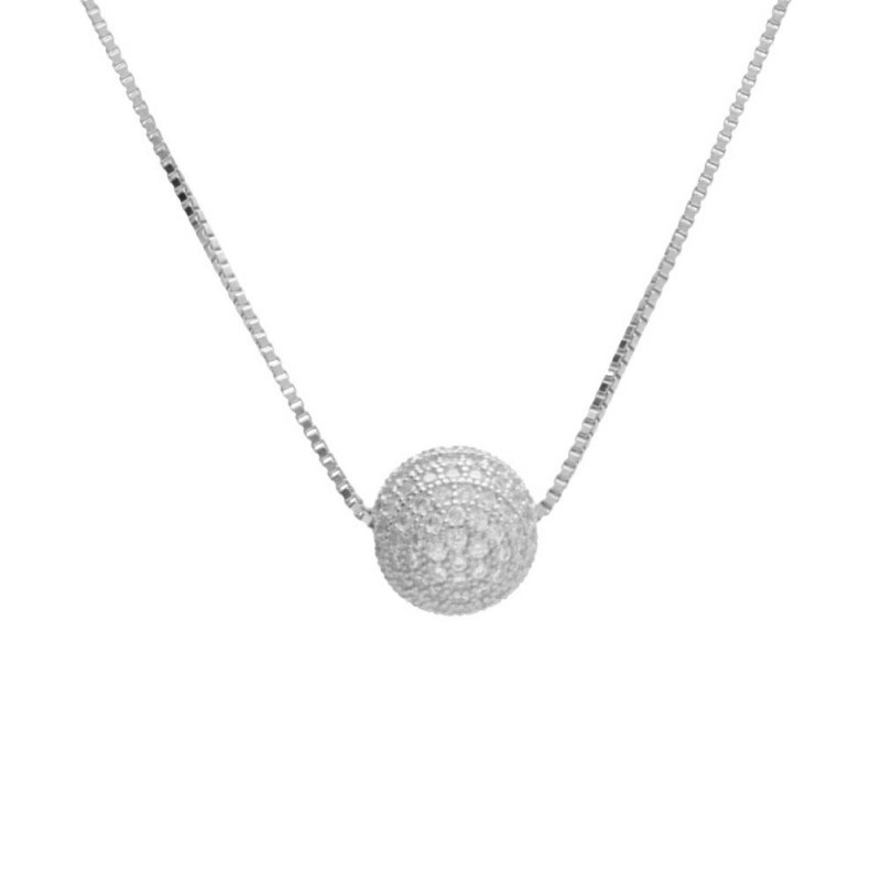 Collier Argent 925/000 Rhodié - Boule Pavée de Zirconiums