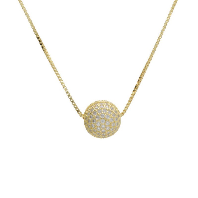 Collier Argent 925/000 Doré - Boule Pavée de Zirconiums