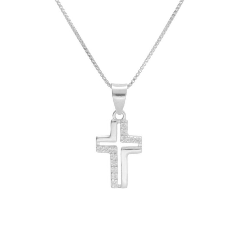 Collier Argent 925/000 Rhodié - Croix Pavée de Zirconiums