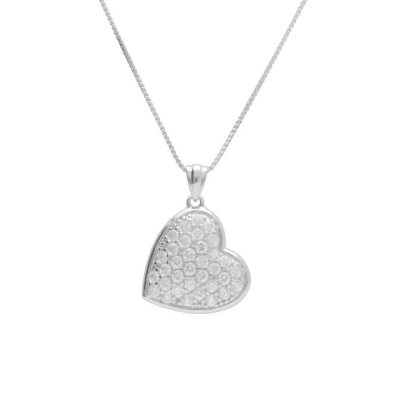 Collier Argent 925/000 Rhodié - Coeur Pavé de Zirconiums