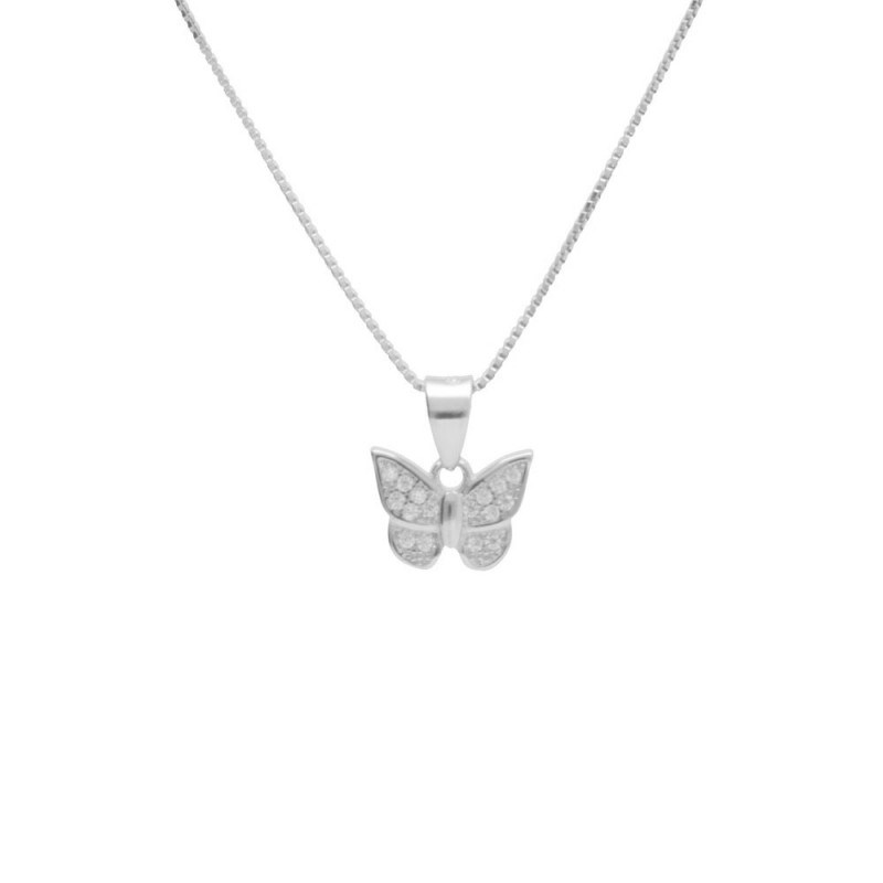 Collier Argent 925/000 Rhodié - Papillon Pavé de Zirconiums