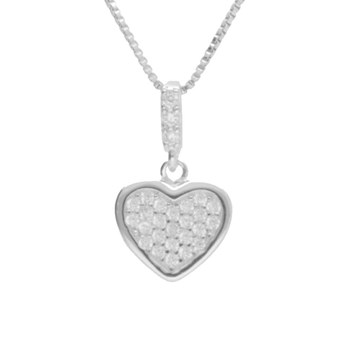 925/000 Rhodium Zilveren Ketting - Hart bestrooid met zirkonia's