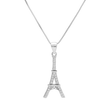 925/000 Rhodium Zilveren Ketting - Eiffeltoren Bestraat met Zirkonia's