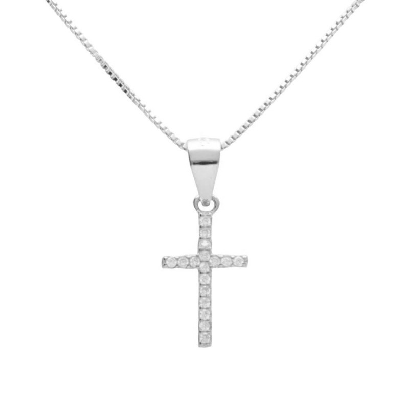 Collier Argent 925/000 Rhodié - Croix Pavée de Zirconiums