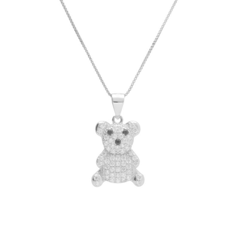 Collier Argent 925/000 Rhodié - Ourson Pavé de Zirconiums