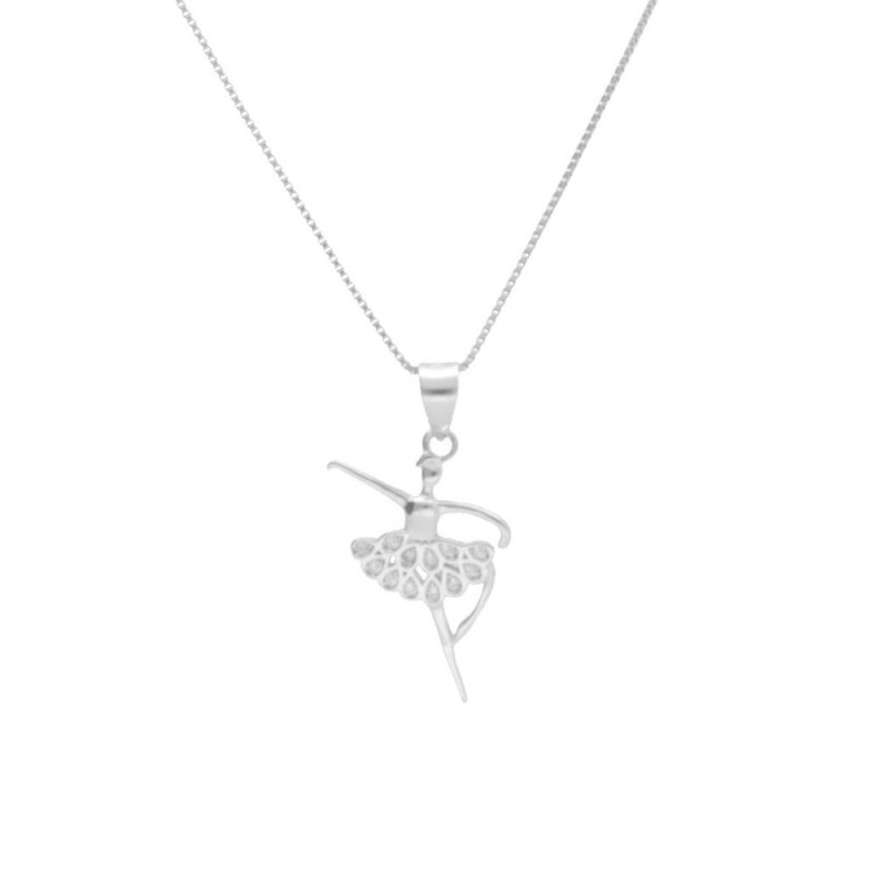 Collier Argent 925/000 Rhodié - Ballerine Pavée de Zirconiums