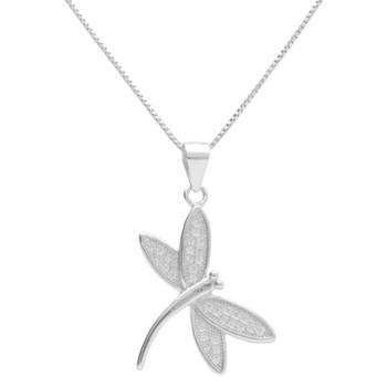 925/000 Rhodium Zilveren Ketting - Zirkonia Geplaveide Libelle