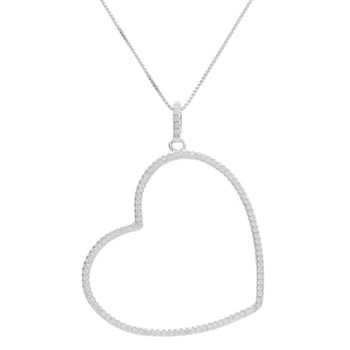 925/000 Rhodium Zilveren Ketting - Hart bestrooid met zirkonia's
