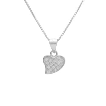 925/000 Rhodium Zilveren Ketting - Hart bestrooid met zirkonia's