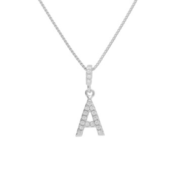 925/000 Rhodium Zilveren Ketting - Beginletter A Bestrooid met Zirkonia's