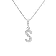 Collier Argent 925/000 Rhodié - Initiale Lettre S Pavée de Zirconiums