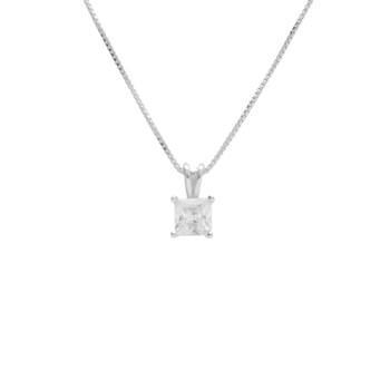 925/000 Rhodium Zilveren Ketting - Solitaire Zirkoon Hanger