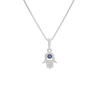 925/000 Rhodium Zilveren Ketting - Fatma's Hand Geplaveid met Zirkonia's