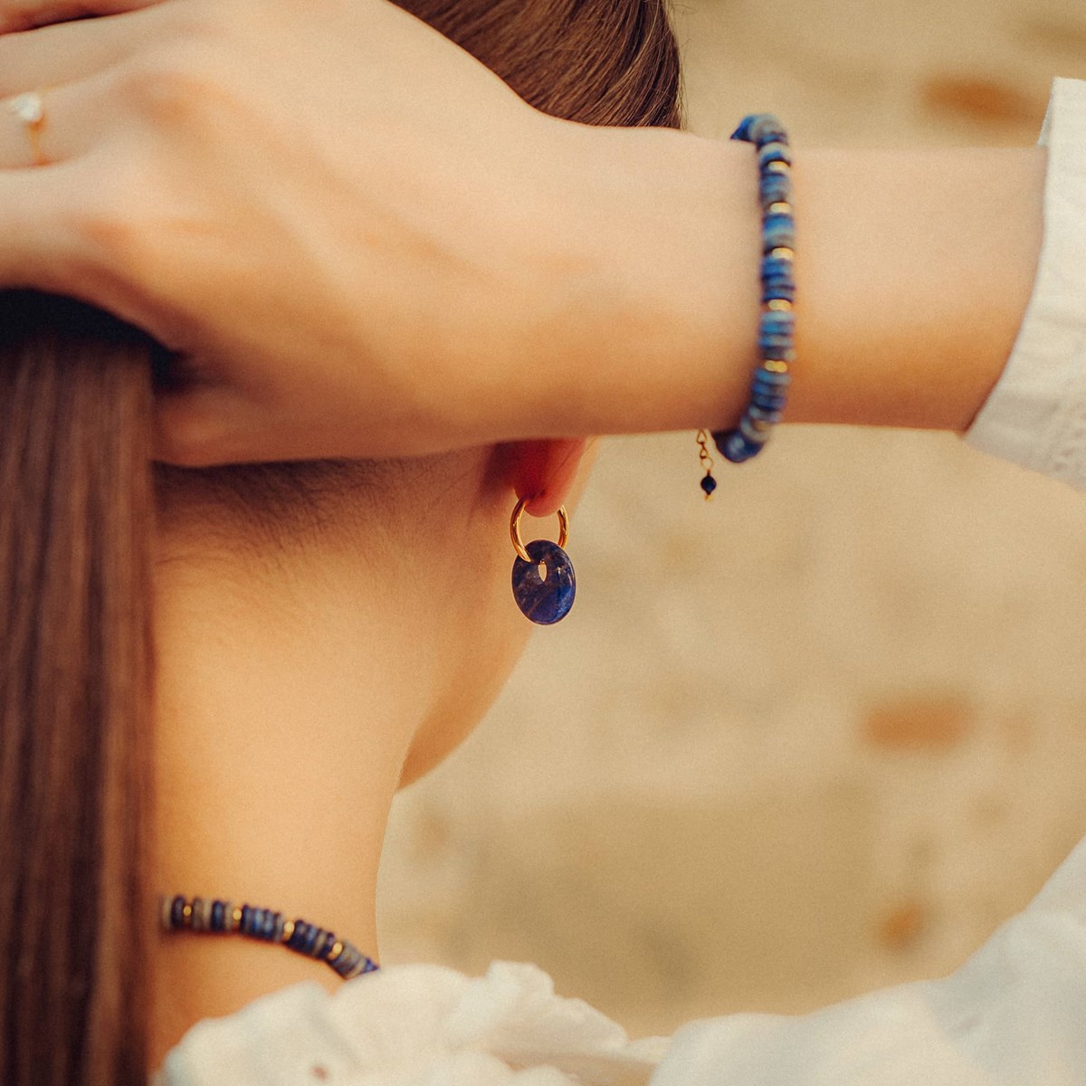 Boucles d'oreilles Blima en pierres Lapis-lazuli - vue 3
