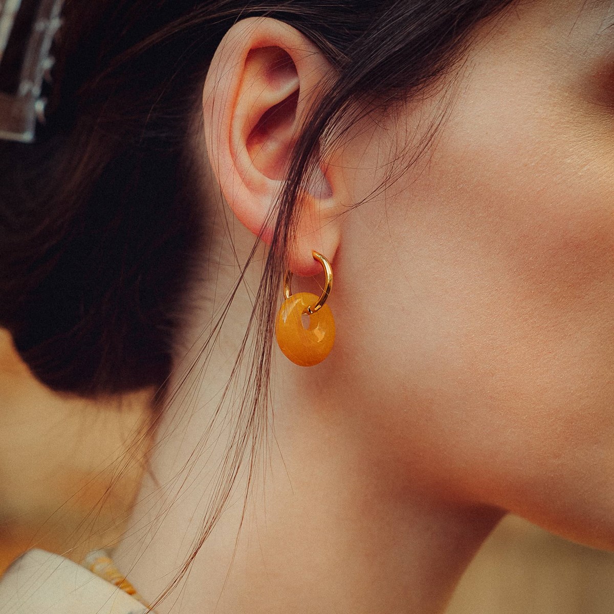 Boucles d'oreilles Blima en pierres Jade jaune - vue 2