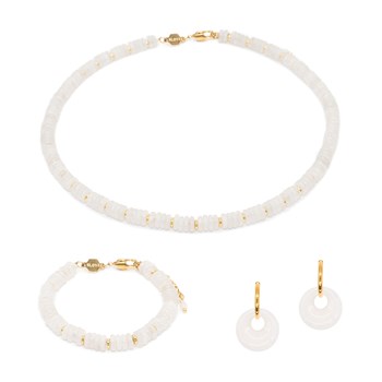 Collier, bracelet et boucles d'oreilles Blima en pierres Jade blanc