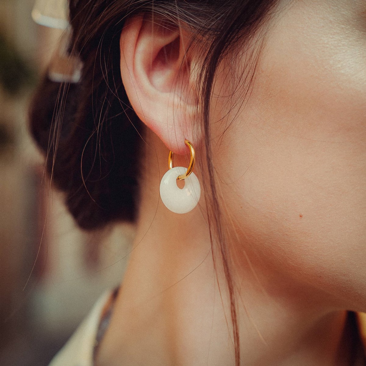 Collier, bracelet et boucles d'oreilles Blima en pierres Jade blanc - vue 4