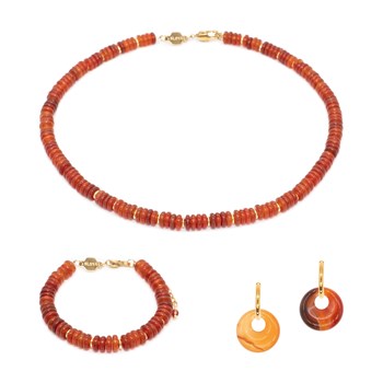Collier, bracelet et boucles d'oreilles Blima en pierres Agate rouge