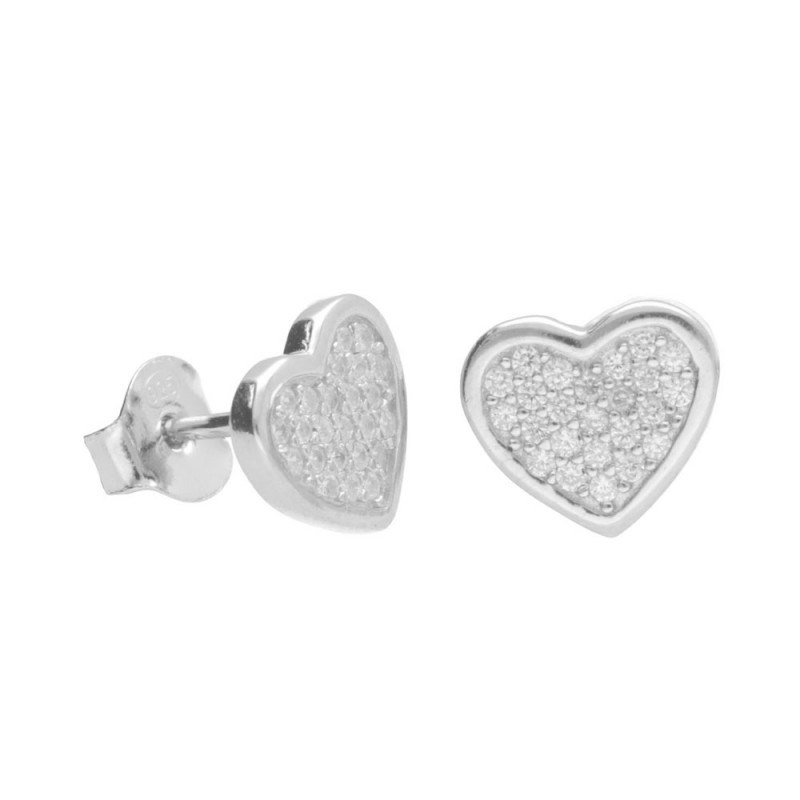 Boucles d'Oreilles Argent 925/000 Rhodié - Coeur Pavé de Zirconiums