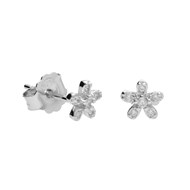 Boucles d'Oreilles Argent 925/000 Rhodié - Fleur Pavée de Zirconiums