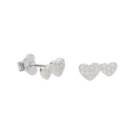Boucles d'Oreilles Argent 925/000 Rhodié - Coeurs Pavés de Zirconiums