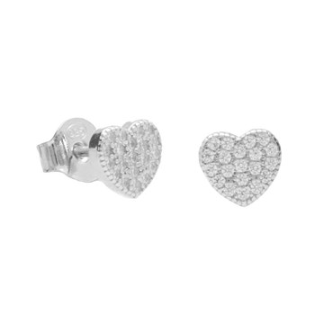 925/000 Rhodium Zilveren Oorbellen - Hart Bestraat met Zirkonia's