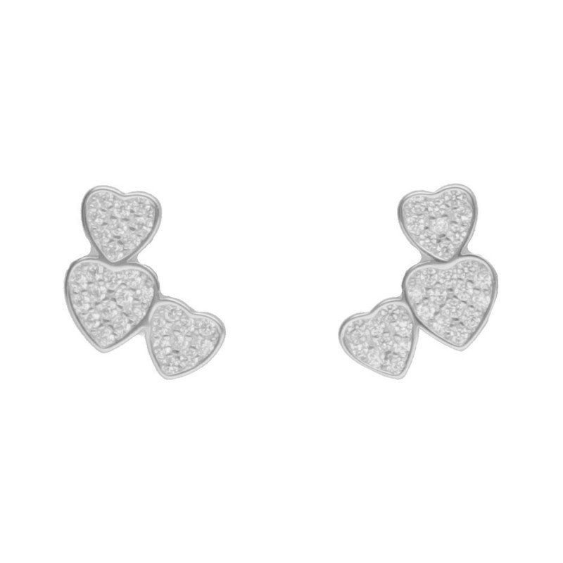 Boucles d'Oreilles Argent 925/000 Rhodié - Coeurs Pavés de Zirconiums