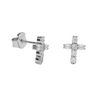 Boucles d'Oreilles Argent 925/000 Rhodié - Croix Pavée de Zirconiums