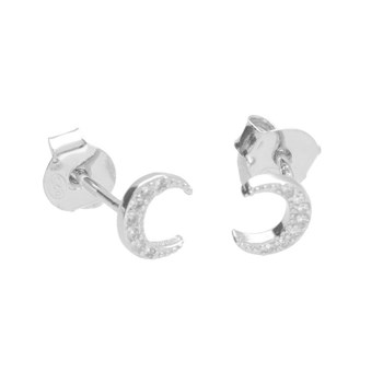 925/000 Rhodium Zilveren Oorbellen - Halve maan bestrooid met zirkonia's