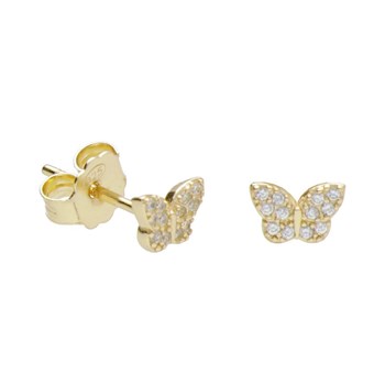 Boucles d'Oreilles Argent 925/000 Doré - Papillon Pavé de Zirconiums