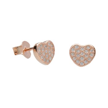 Boucles d'Oreilles Argent 925/000 Rose Gold - Coeur Pavé de Zirconiums
