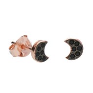 Boucles d'Oreilles Argent 925/000 Rose Gold - Croissant de Lune Pavé de Zirconiums Noirs