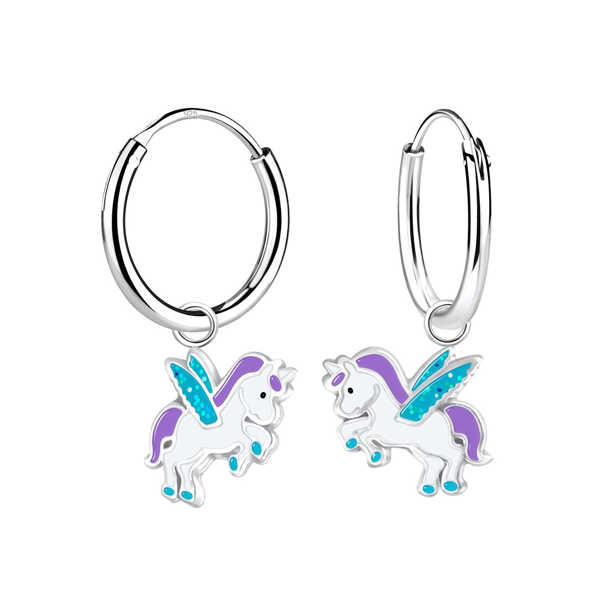 Boucles d'oreilles enfant licorne ailée en argent 925