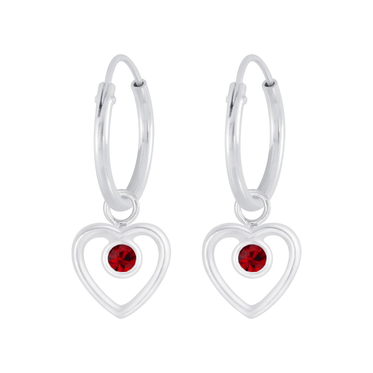 Boucles d'oreilles enfant Coeur en argent 925 et cristal rouge